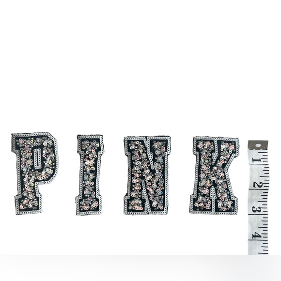 Sew On Script Letter Patches, Embroidered Sequins Letters Pink 3” - Picture 1 of 1